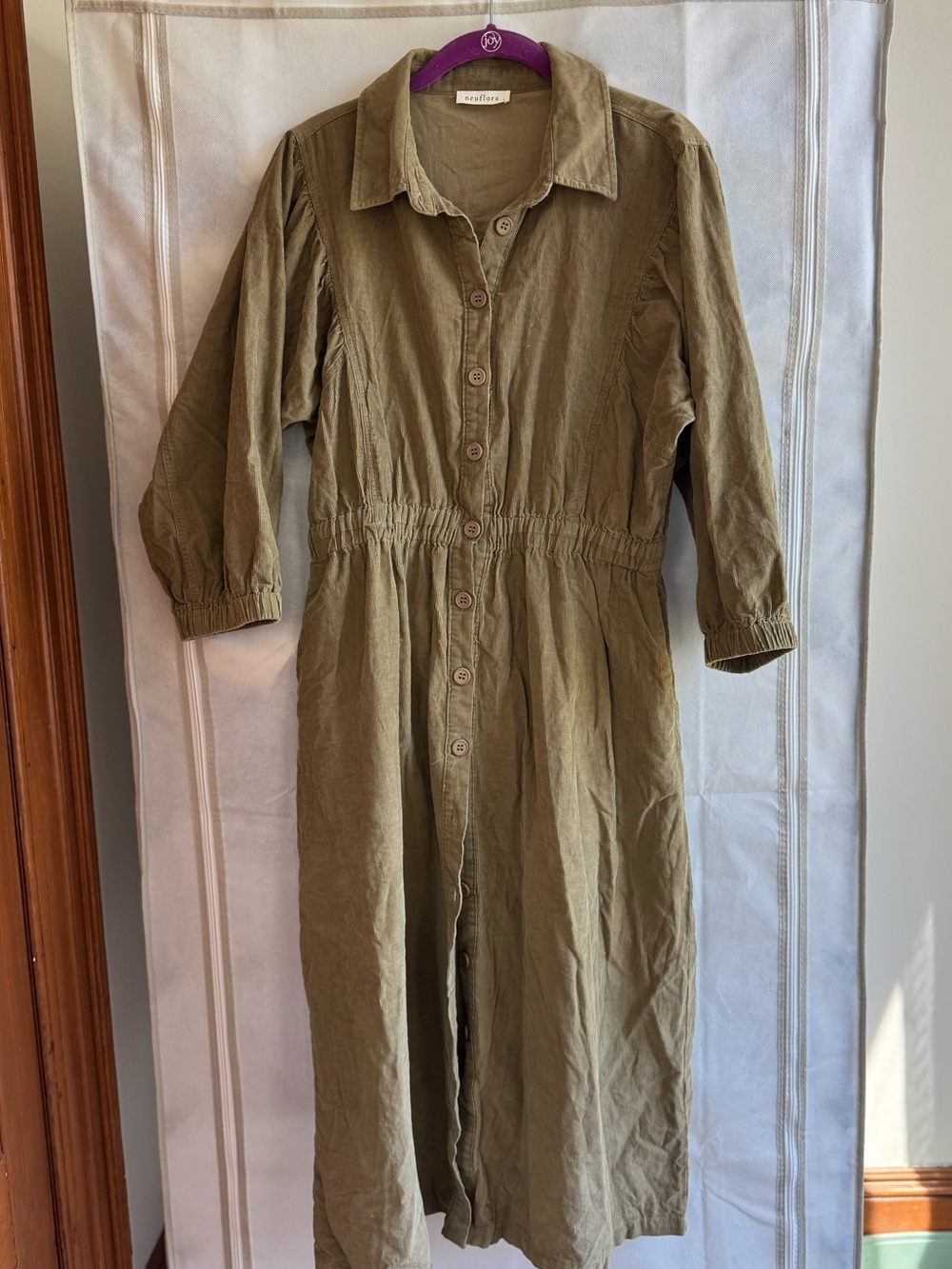 Button-Front Long Sleeve Utility Dress